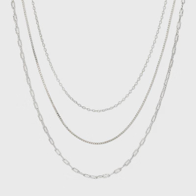 Plated Cable Box and Paperclip Chain Necklace Set 3pc - A New Day™ Silver | Target