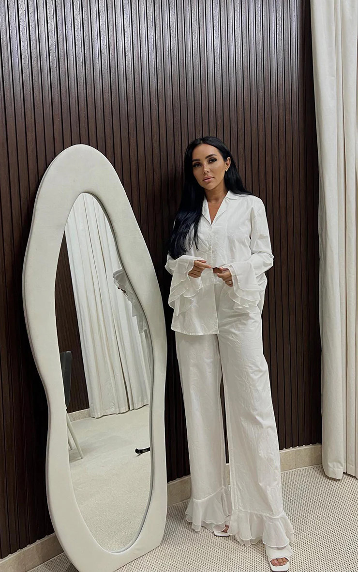 White Cotton Frill Hem Long Pj Set | PrettyLittleThing UK