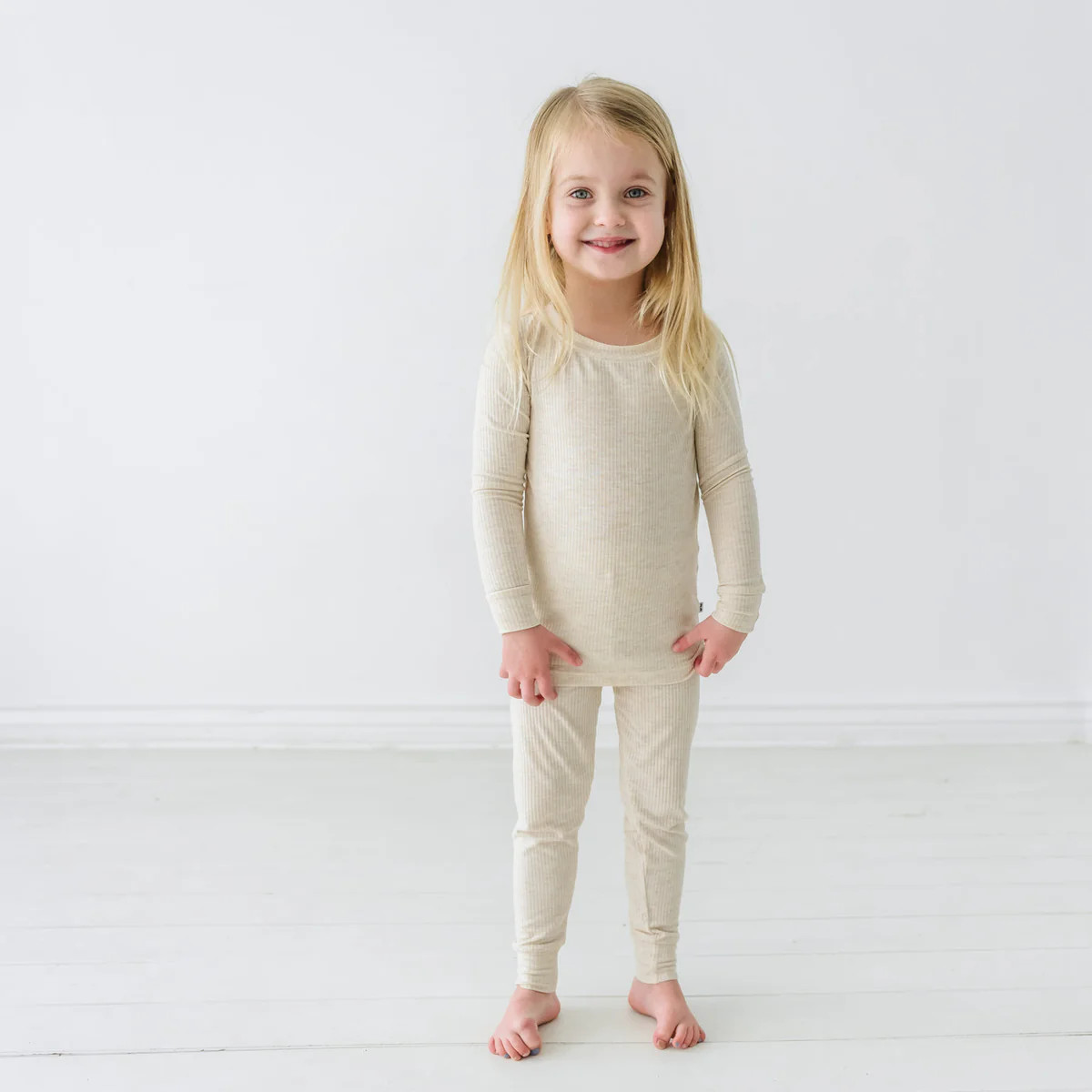 Heather Oatmeal Ribbed Two-Piece Pajama Set | Little Sleepies