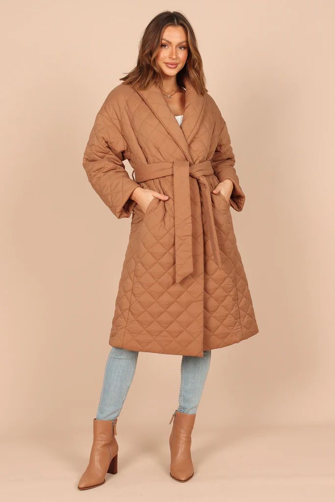 Farrah Quilted Long Coat - Brown | Petal & Pup (US)