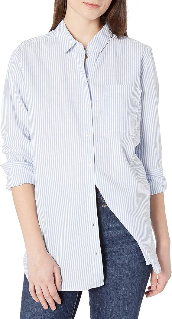 Amazon Brand - Goodthreads Women's Seersucker Long Sleeve Oversized Boyfriend Shirt | Amazon (US)