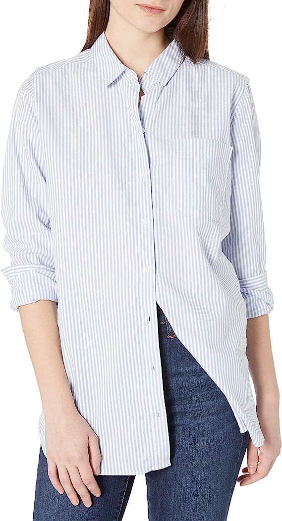 Amazon Brand - Goodthreads Women's Seersucker Long Sleeve Oversized Boyfriend Shirt | Amazon (US)