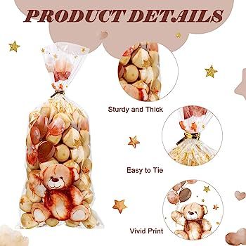 Maitys 100 Pieces Bear Treats Bags Baby Shower Party Treats Cellophane Bags Plastic Goodie Candy ... | Amazon (US)