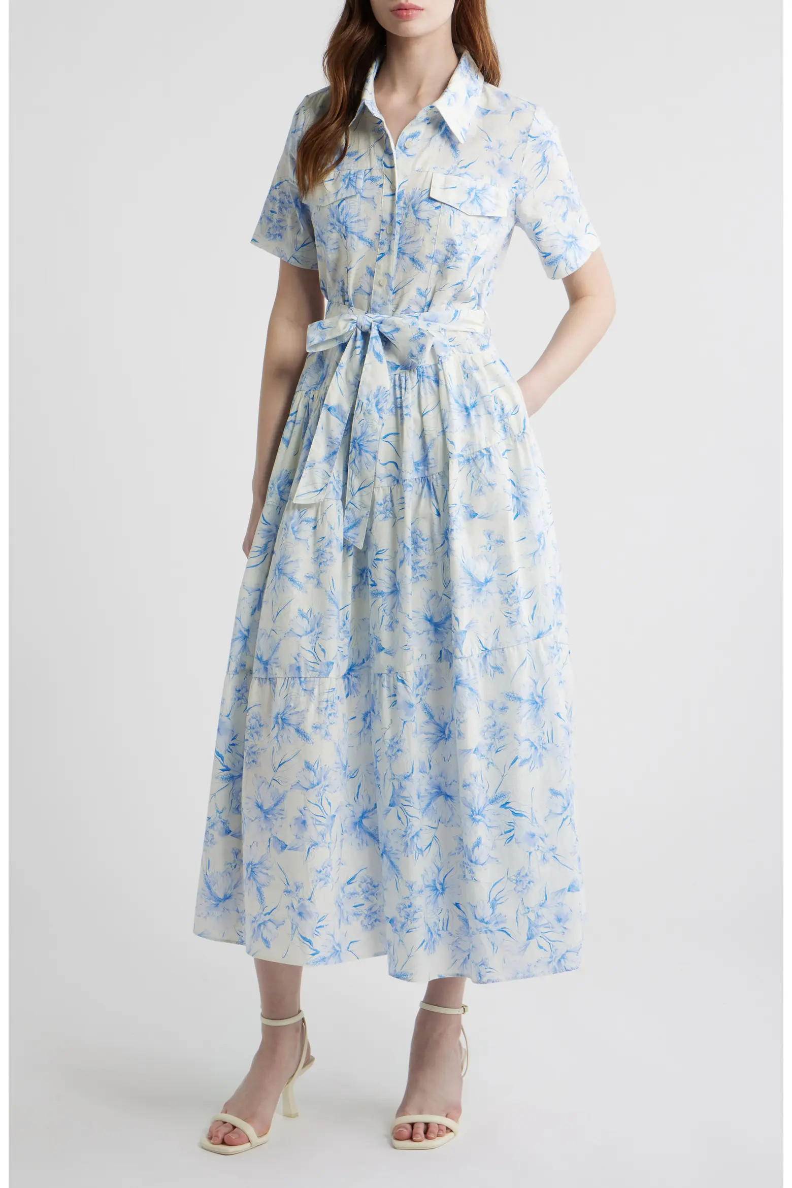 Printed Tie Belt Cotton Poplin Maxi Shirtdress (Women) | Nordstrom | Nordstrom