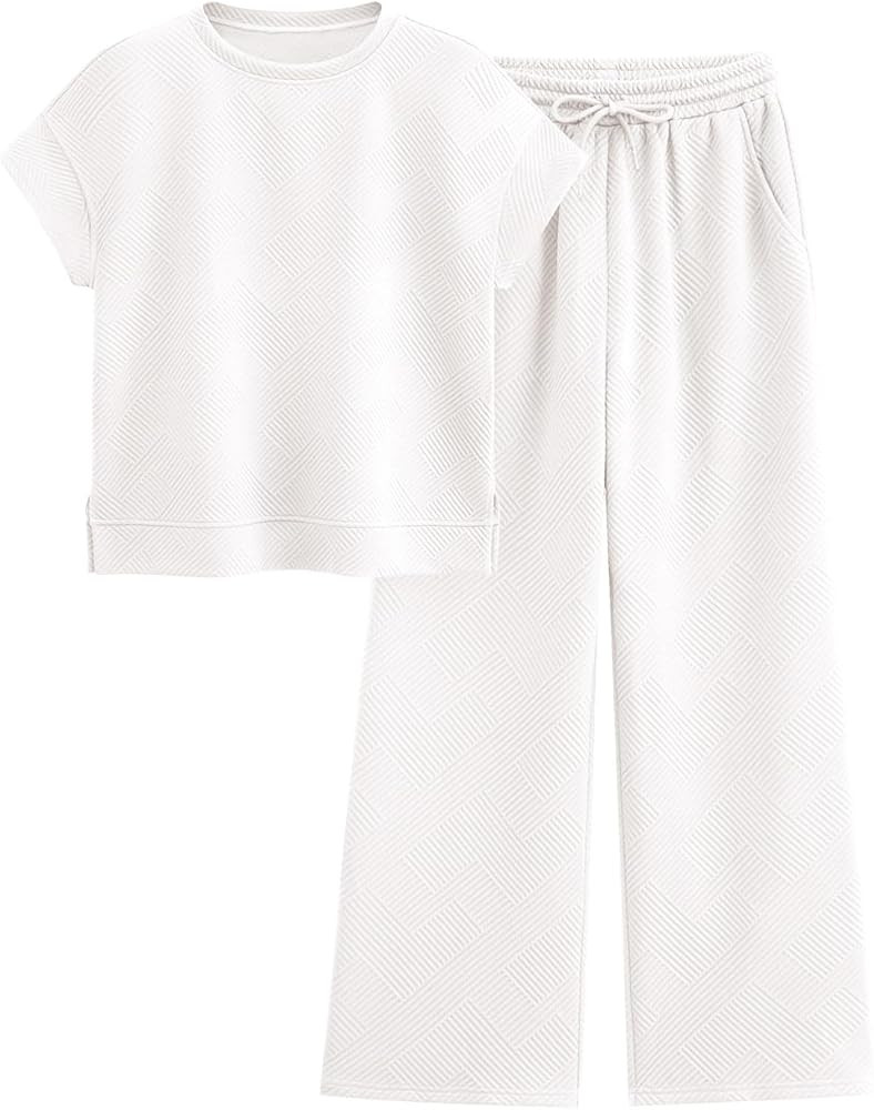 PRETTYGARDEN 2 Piece Outfits For Women Casual Tracksuit Short Sleeve Tops And Wide Leg Long Pants... | Amazon (US)