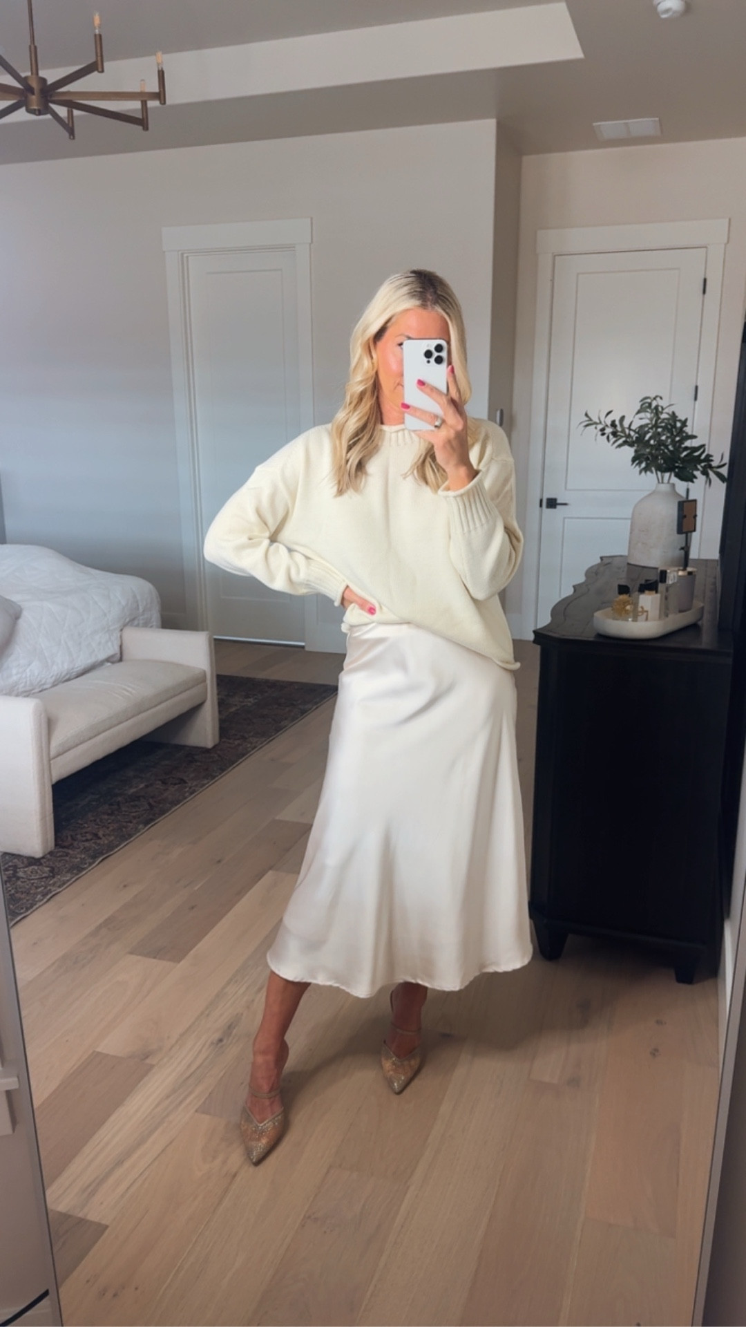 Outfit idea 
Satin skirt 
Target heels 
Holiday outfit 
Sweater under $50 

#LTKootd #LTKHoliday #LTKFindsUnder50