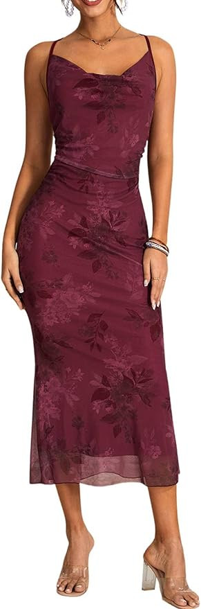 Milumia Floral Cowl Neck Bodycon Maxi Long Dress | Amazon (US)
