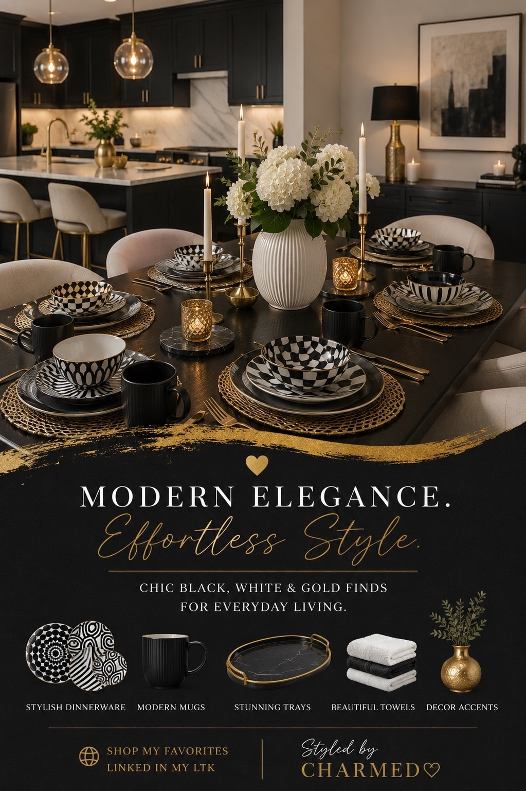Black, white, and gold will forever be THAT combo 🖤✨

Clean. Sophisticated. Timeless. These finds instantly make a kitchen or dining space feel elevated without trying too hard.

Which piece are y’all grabbing first? 👀

#BlackAndWhiteDecor #ModernHomeStyle #KitchenDecor #StyledByCharmed

#LTKU #LTKHome #LTKSaleAlert