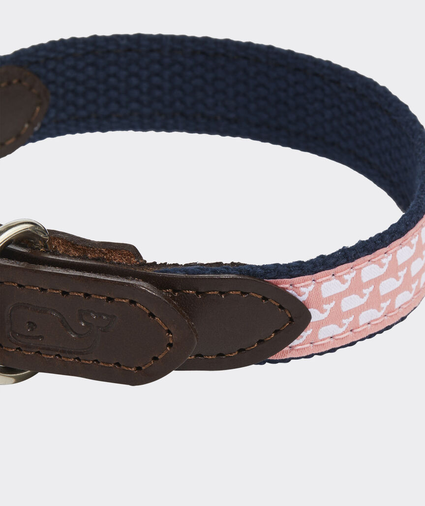 Micro Whale Leather Canvas Club Dog Collar | vineyard vines