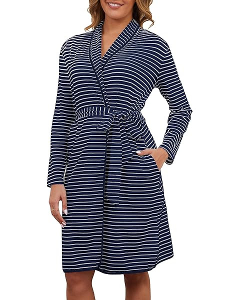 Cotton Robes for Women Striped Long Sleeve Kimono Bath Robe Lightweight House Coat Bathrobe Loung... | Amazon (US)