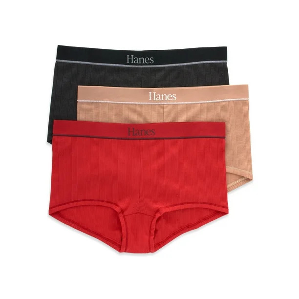 Hanes Originals Women's Boyshorts Underwear, Soft & Stretchy Ribbed Blend, 3-Pack | Walmart (US)