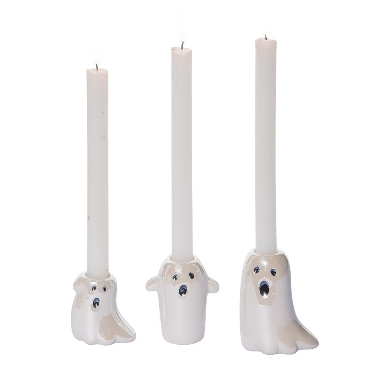 Transpac Dolomite 4.25 in. White Halloween Tapered Candle Holder Set of 3 | Target