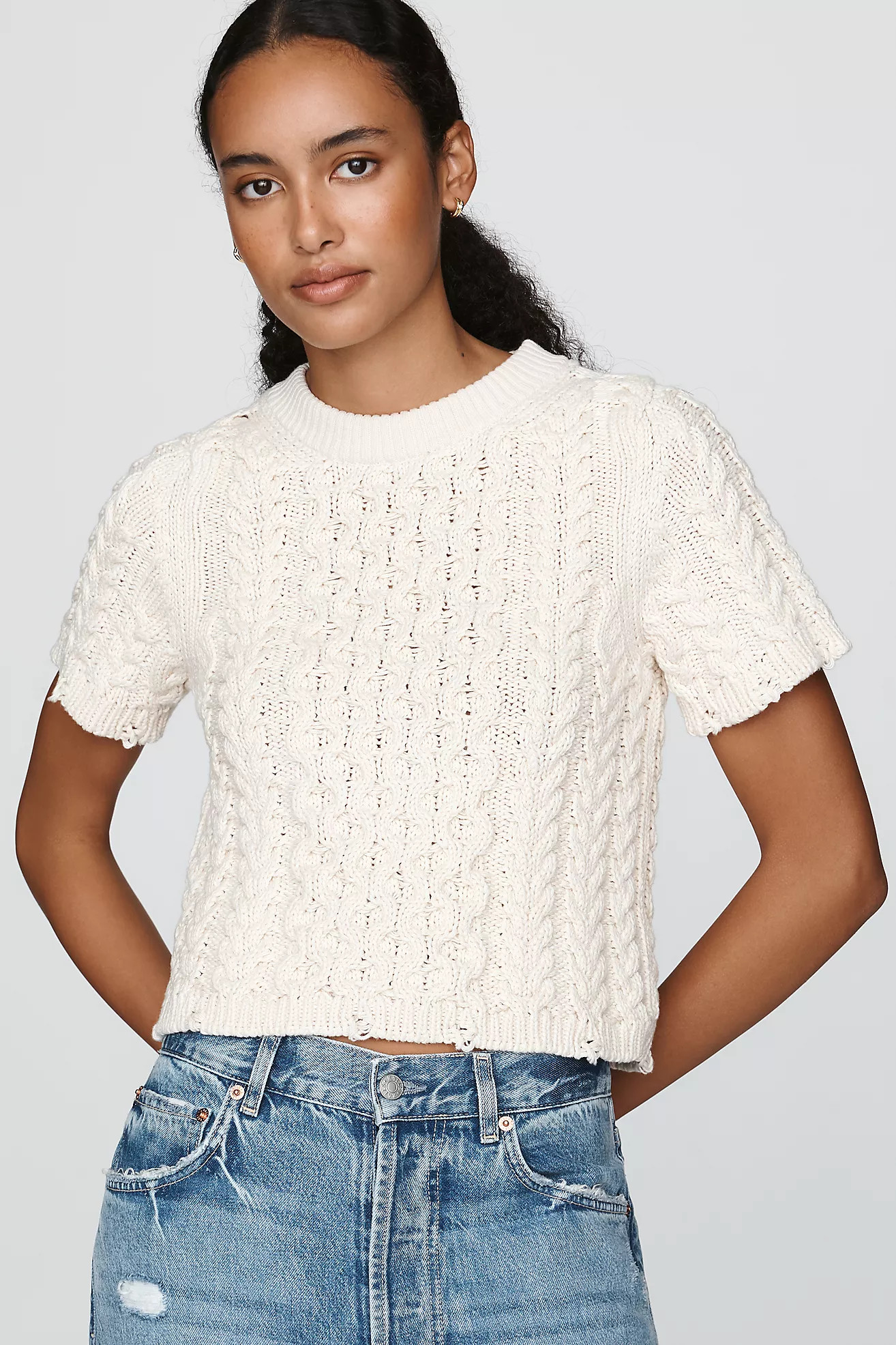 By Anthropologie Cable-Knit Short-Sleeve Sweater | Anthropologie (US)