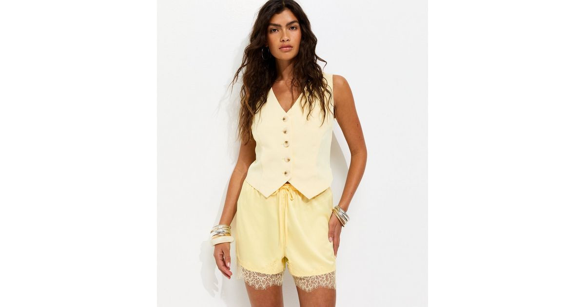 Light Yellow Satin Lace Trim Shorts | New Look | New Look (UK)
