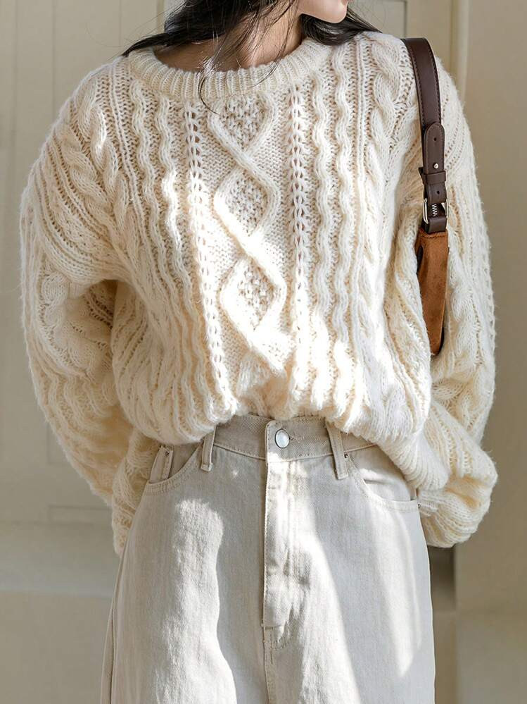 Dazy-Less Cable Knit Drop Shoulder Sweater,Long Sleeve Tops Old Money Style,Fall Women Clothes | SHEIN