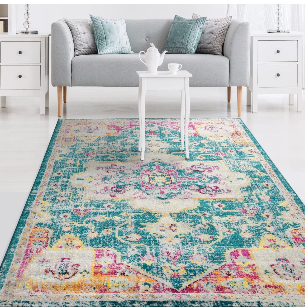 I didn’t have a great pic of just the rug in my room, but you can see colors in my mirror pic! This rug is beautiful🩵 

#LTKhome