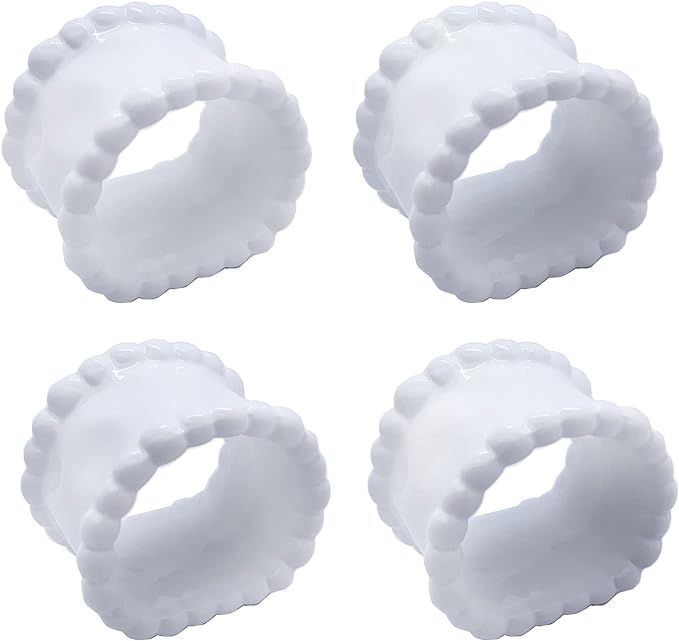 Porcelain Napkin Rings Beaded Napkin Rings for Valentine's Day, Pack 4 Bead Side Serviette Ring B... | Amazon (US)