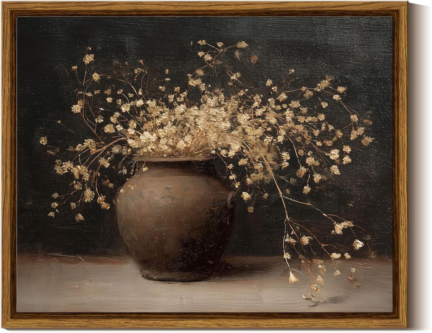 InSimSea Framed Canvas Wall Art, Vintage Style Floral Print, Dark Moody Still Life with White Flowers, Antique Terracotta Vase Botanical Art, Classic Library Dining Room Wall Art 10" L x 8" W | Amazon (US)