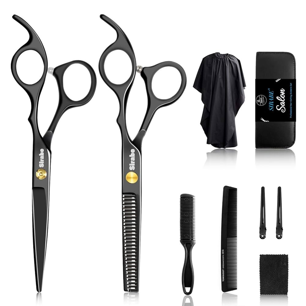 Sirabe 10 PCS Hair Cutting Scissors Set, Professional Haircut Scissors Kit with Cutting Scissors,... | Amazon (US)
