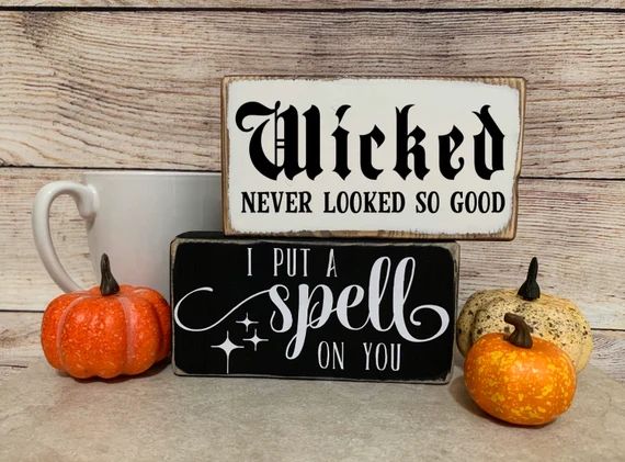 Wicked Sign, Halloween Shelf Sitters, I Put a Spell on You, Witchcraft Art, Samhain Decor, Fall W... | Etsy (US)