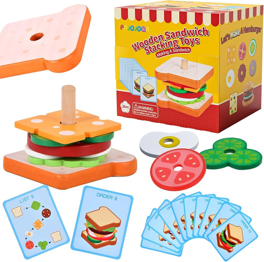 Wooden Sandwich Stacking Toys, Montessori Toys for Toddlers Kitchen Play Food Educational Prescho... | Amazon (US)