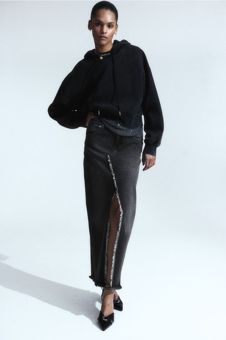 Frayed-edge Denim Skirt - Black - Ladies | H&M US | H&M (US + CA)