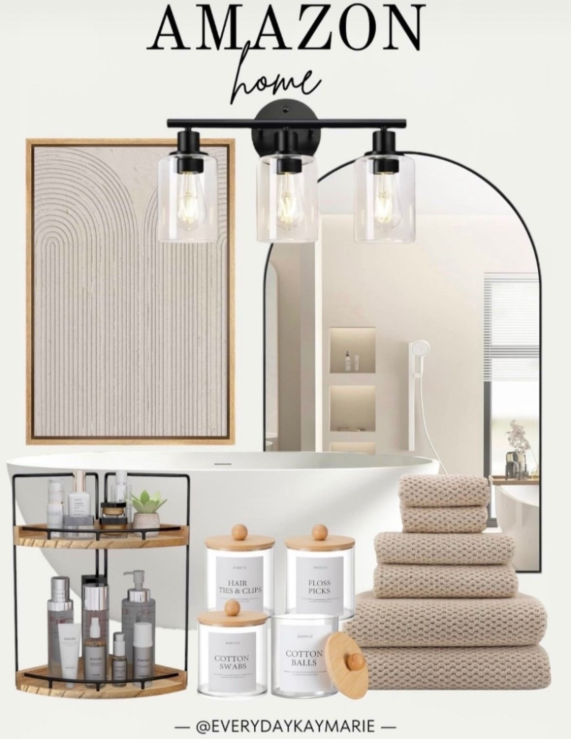 Modern bathroom 🖤

Arched mirror, wall art, wall decor, bathtub, bathroom shelf, bathroom towels, organization, light fixtures, bathroom must have 

#LTKStyleTip 

#LTKHome