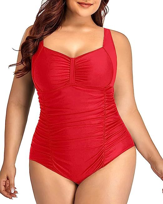 Daci Women Plus Size One Piece Swimsuits Tummy Control Vintage Ruched Bathing Suits Retro Swimwea... | Amazon (US)