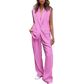 PRETTYGARDEN Womens Sleeveless Suit Vest And Wide Leg Pants Business Casual Blazer Set | Amazon (US)