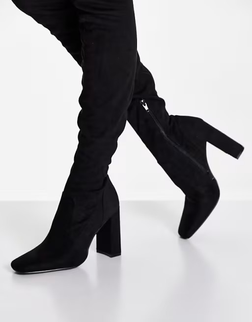 ASOS DESIGN Kenni block-heeled over the knee boots in black | ASOS (Global)