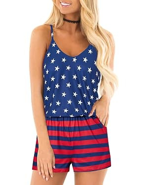 RAISEVERN Womens Rompers for Summer Casual Short Jumpsuits with Pockets 2026 Spaghetti Straps Cam... | Amazon (US)