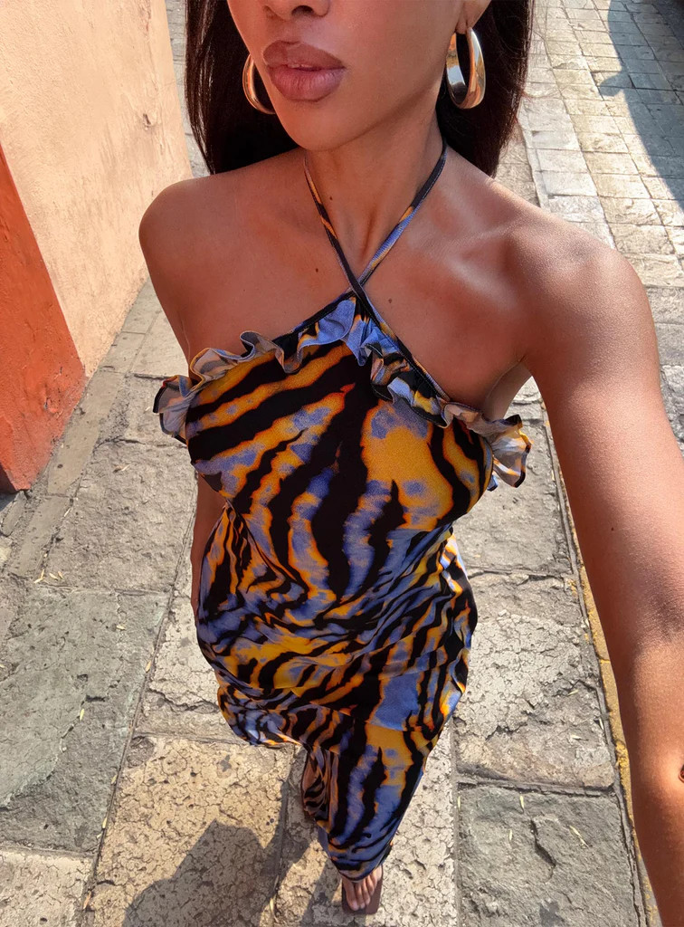 Virginia Beach Backless Maxi Dress Blue Zebra | Princess Polly US