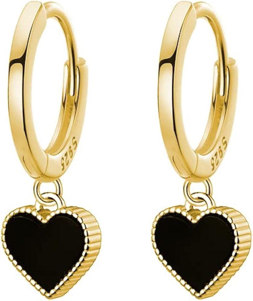 SLUYNZ 925 Sterling Silver Black Heart Hoop Earrings for Teen Girls Love Heart Hoop Earrings Hugg... | Amazon (US)