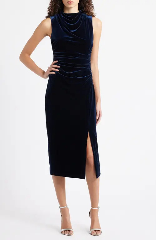 Vince Camuto Cowl Neck Velvet Midi Dress in Navy at Nordstrom, Size 0 | Nordstrom