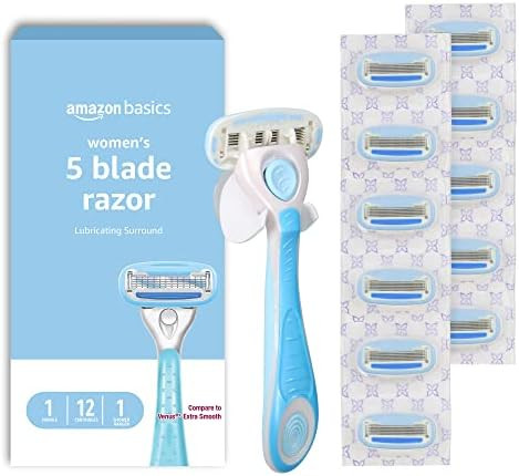 Amazon Basics 5-Blade Razor Handle for Women, Includes 12 Cartridges and Shower Hanger, 14 Piece ... | Amazon (US)