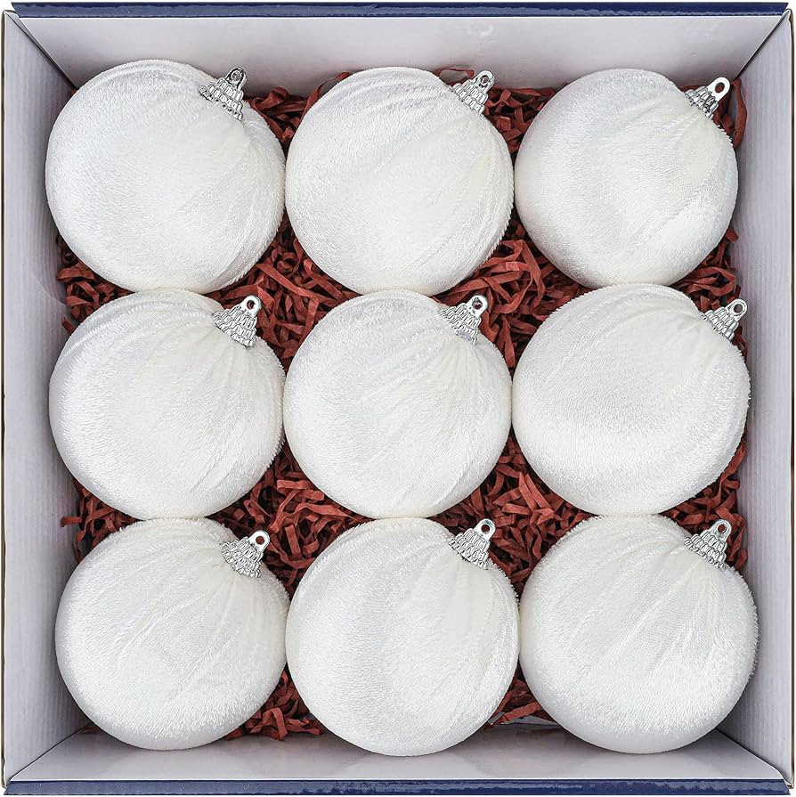9 Pcs White Velvet Christmas Balls, 3.15'' Velvet Ornament Ball for Christmas Tree Decoration, Sh... | Amazon (US)