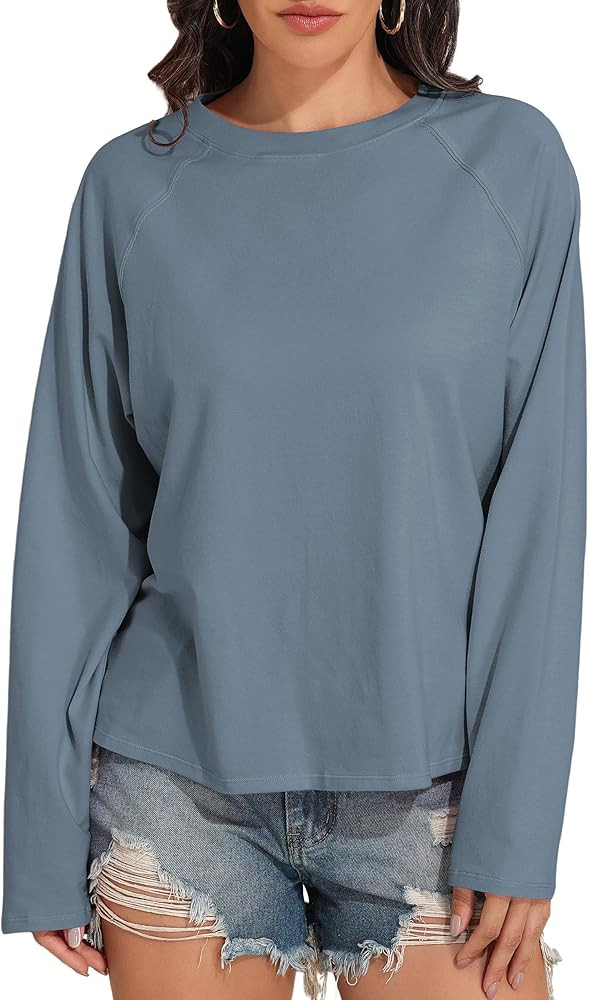 PrettyGuide Women Long Sleeve Shirts Oversized Cotton Cropped T Shirts Casual Crewneck Basic Tee ... | Amazon (US)