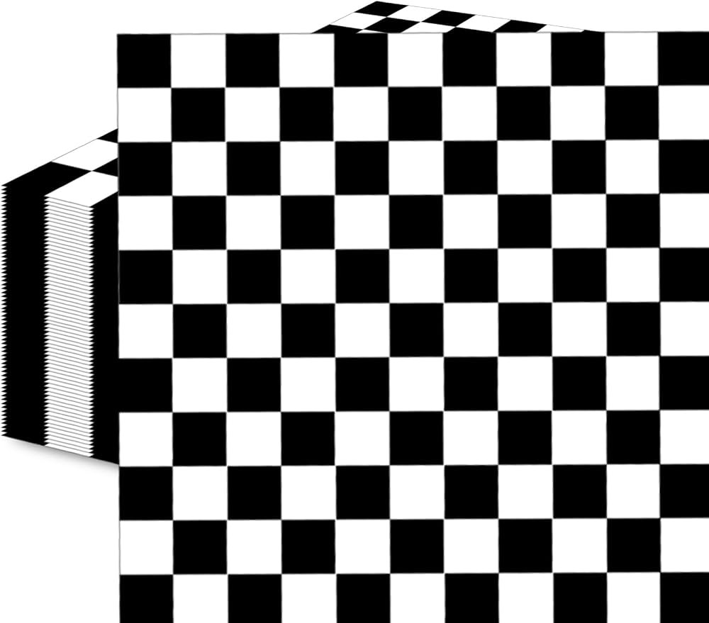 50 Count Black and White Checkered Paper Napkins, Disposable Cocktail Napkins with Racing Theme C... | Amazon (US)