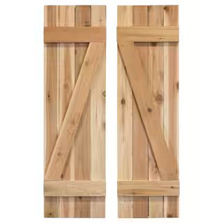 Dogberry Collections 14 in. x 54 in. Z Wood Board and Batten Shutters Pair in Unfinished w-zbar-1... | The Home Depot