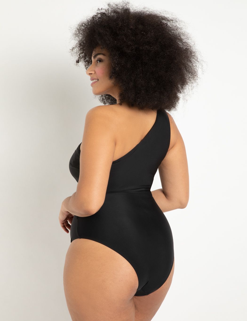One Shoulder Tie Front Swimsuit | Women's Plus Size Swimwear | ELOQUII | Eloquii