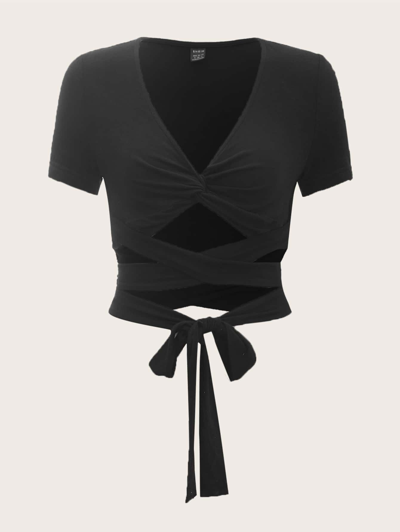 SHEIN EZwear Twist Front Tie Front Crisscross Top | SHEIN