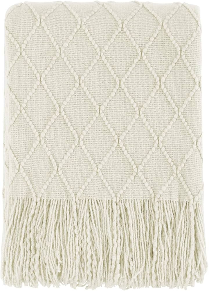 BOURINA Beige Throw Blanket 50x60 Inches Throw Textured Solid Soft Sofa Couch Decorative Knit Bla... | Amazon (US)