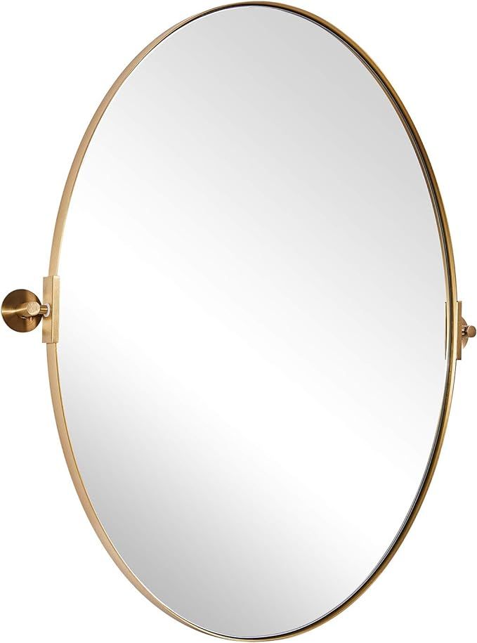 MOON MIRROR Vanity Wall Mirror, 22x30 Brushed Gold Oval Bathroom Mirror in Stainless Steel Frame ... | Amazon (US)