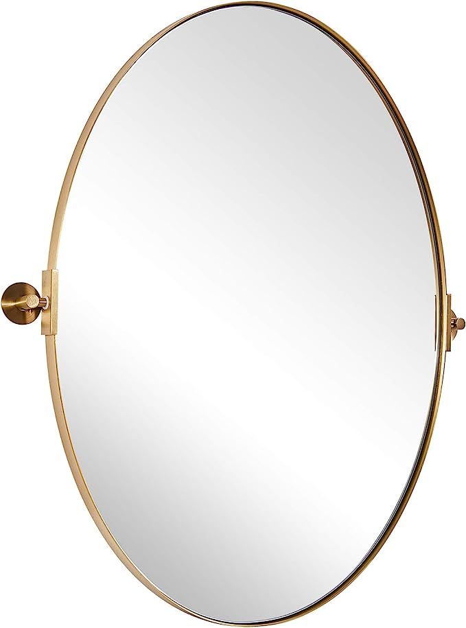 MOON MIRROR Vanity Wall Mirror, 20x28 Brushed Gold Pivoting Vanity Oval Mirror in Stainless Steel... | Amazon (US)