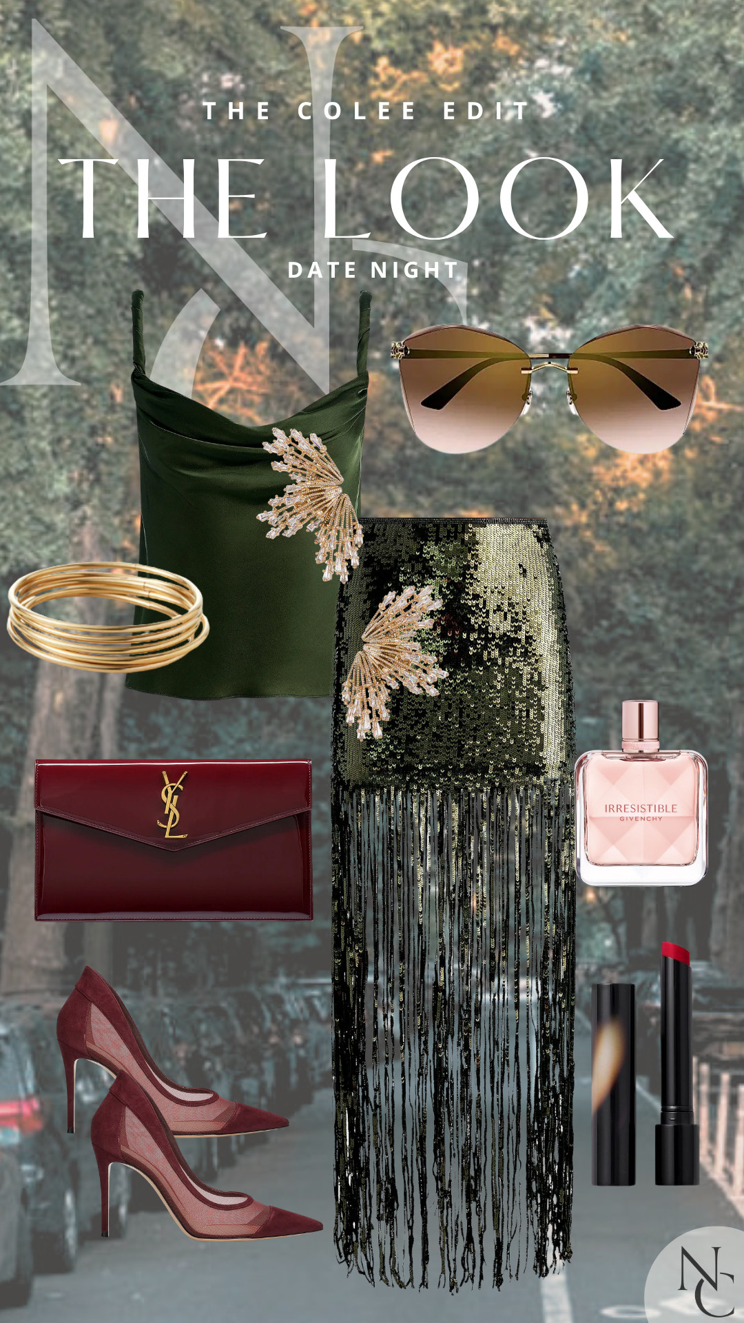 Date night called. Apparently she wants sequins, fringe and a little drama. 💚🍷

I LOVE this deep green moment — embellished cami + that incredible sequin fringe skirt, with burgundy sheer pumps and a YSL clutch for a rich pop of color. Gold bangles, oversized sunnies, lipstick + perfume and we are officially out the door.

Because sometimes getting dressed for dinner should be half the fun. 😉

Shop the entire date-night edit right here on LTK.

#DateNightStyle #NightOutLook #FallFashion #TheColeeEdit #LTKStyle 

 #LTKdayinmylife #LTKgrwm #LTKootd