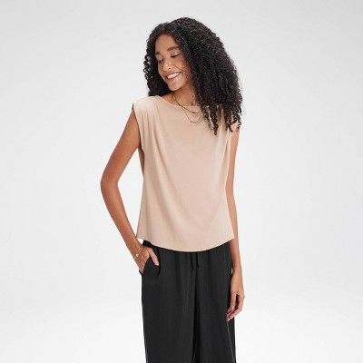 Women's Ruched Knit Cap Sleeve Top - A New Day™ Khaki XXL | Target