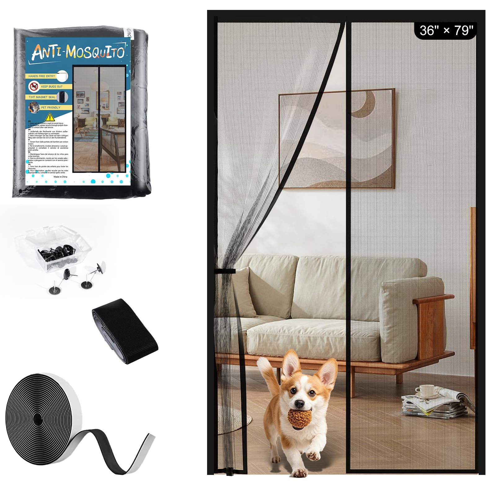 Magnetic Screen Door Mesh Keeps Bugs Out: Door Screen Magnetic Closure 36" x 83" Fits Door Size 3... | Amazon (US)