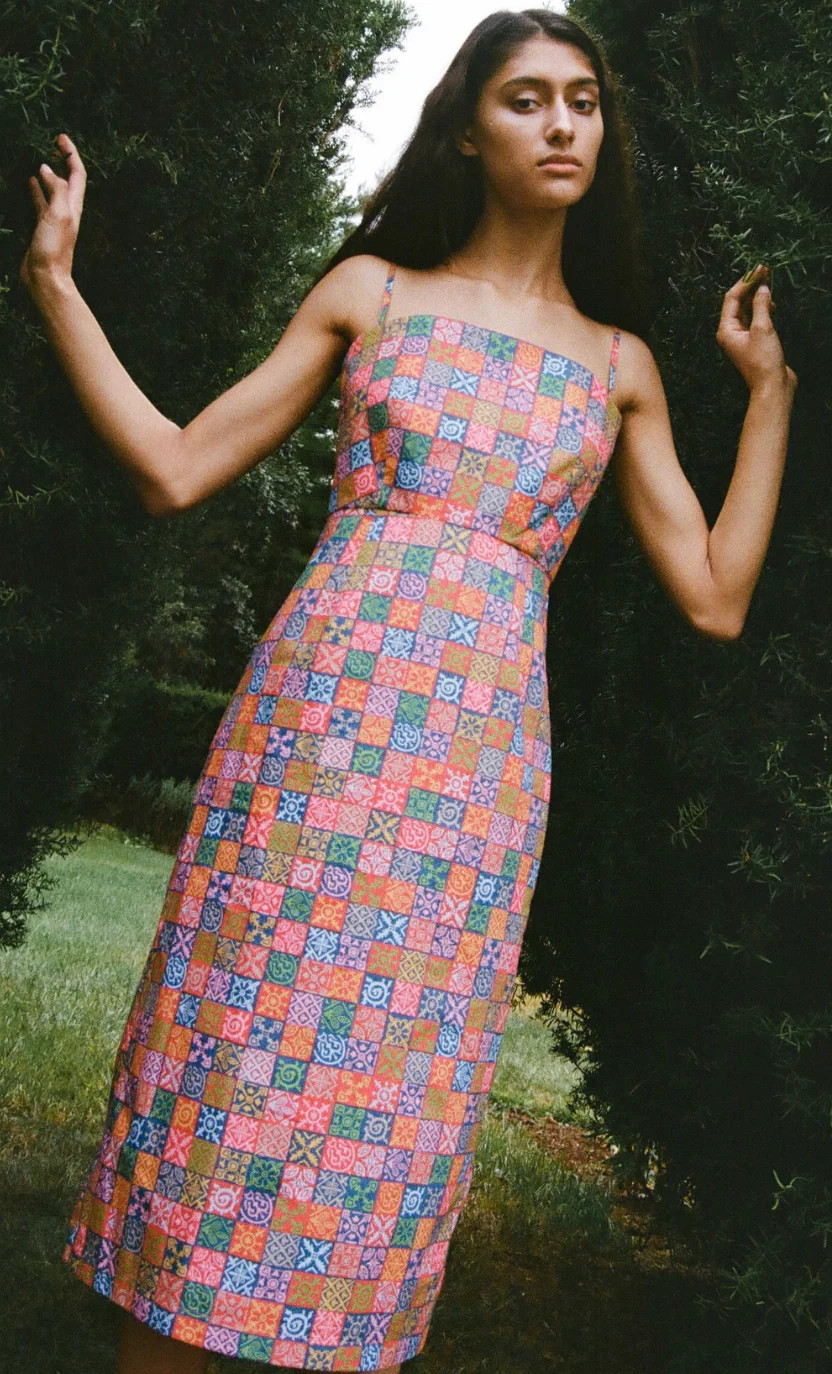 Slip Dress, Navy Checkerboard | The Avenue