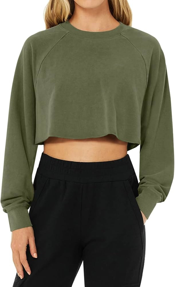 LASLULU Long Sleeve Crop Tops Workout Athletic Gym Sweat Shirts Cropped Casual Sweatshirts for Wo... | Amazon (US)