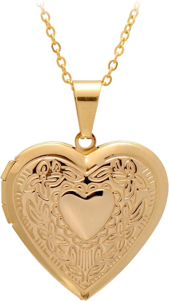 Stainless Steel Heart Shaped Locket Pendant Necklace for Women | Amazon (US)